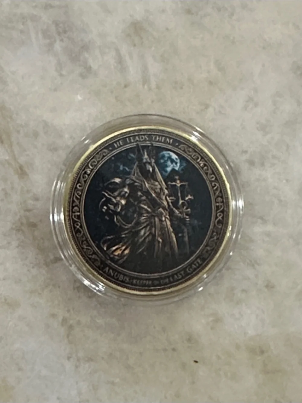 Decorative Mythic Anubis Coin Pendant - Black and Gold